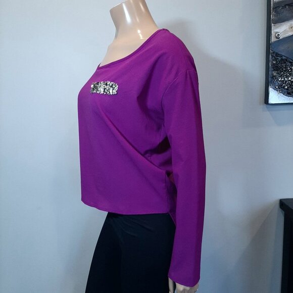 Vintage Havana High Low Sequin Top Long Sleeve Purple Metallic Blouse - Picture 3 of 11